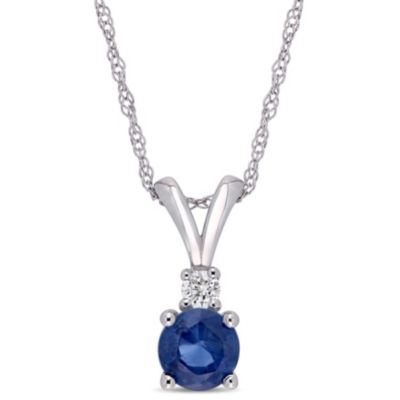 Belk & Co 5/8 Ct. T.g.w. Sapphire And 1/10 Ct. T.w. Diamond Solitaire Pendant With Chain In 10K White Gold