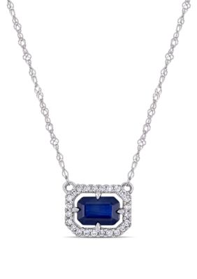 Belk & Co 3/4 Ct. T.w Sapphire And 1/10 Ct. T.w Diamond Floating Halo Necklace In 14K White Gold