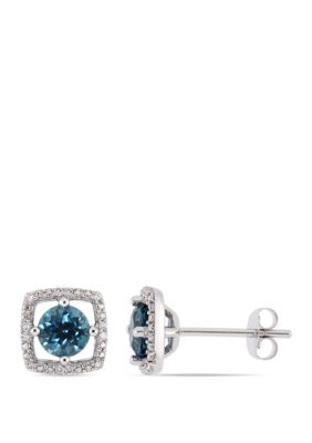 Belk & Co 1.12 Ct. T.w. London-Blue Topaz And 0.07 Ct. T.w. Diamond Floating Halo Square Stud Earrings In 10K White Gold