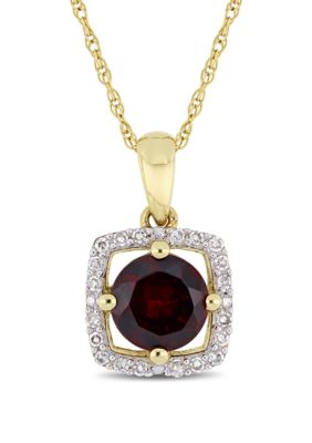 Belk & Co 1 Ct. T.w. Garnet And 0.1 Ct. T.w. Diamond Floating Halo Pendant With Chain In 10K Yellow Gold