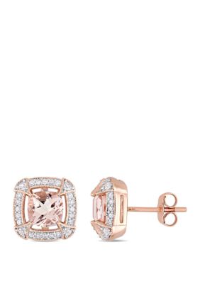 Belk & Co 2.06 Ct. T.w. Morganite, Created White Sapphire And 1/5 Ct. T.w. Diamond Halo Earrings In 10K Rose Gold