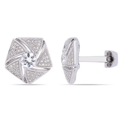Belk & Co Men's 1/2 Ct. T.w. Diamond And White Sapphire Cufflink In Sterling Silver
