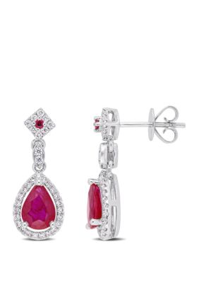 Belk & Co 1.75 Ct. T.w. Ruby And 1/3 Ct. T.w. Diamond Drop Earrings In 14K White Gold