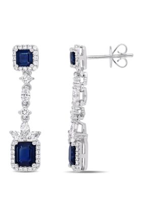 Belk & Co 2.54 Ct. T.w. Sapphire And 1.0 Ct. T.w. Marquise And Round Cut Diamond Drop Earrings In 14K White Gold