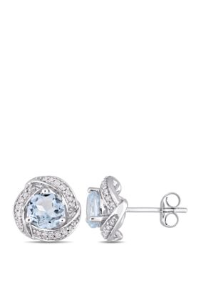 Belk & Co Blue Topaz And 1/5 Ct. T.w. Diamond Swirl Stud Earrings In 10K White Gold