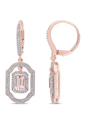 Belk & Co Morganite And 3/5 Ct. T.w. Diamond Halo Dangle Earrings In 14K Rose Gold