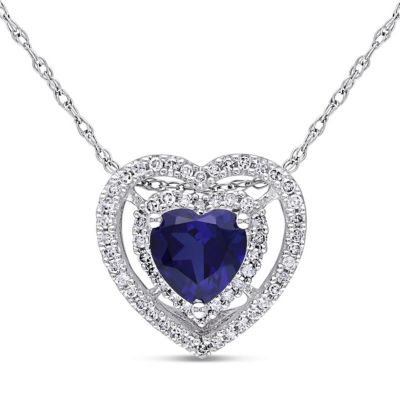 Belk & Co 7/8 Ct. T.g.w. Created Blue Sapphire And 1/5 Ct. T.w. Diamond Pendant With Chain In 10K White Gold