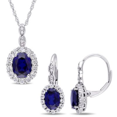 Belk & Co Lab Created 2-Piece Set Of 6 Ct. T.g.w. Created Blue Sapphire, White Topaz And 1/10 Ct. T.w. Diamond Vintage Pendant With Chain And