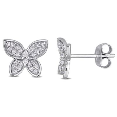 Belk & Co 1/5 Ct. T.w. Diamond Butterfly Stud Earrings In 10K White Gold