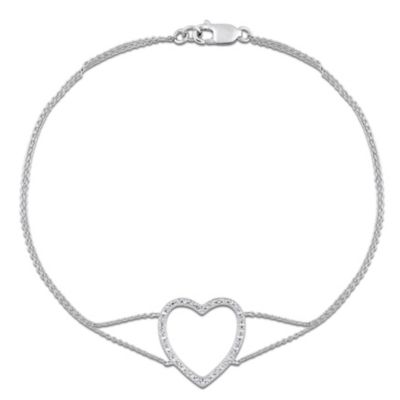 Belk & Co 1/10 Ct. T.w. Diamond Open Heart Chain Bracelet In 10K White Gold