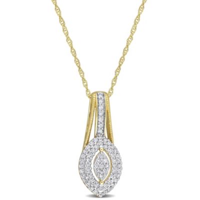 Belk & Co 1/4 Ct. T.w. Diamond Double Halo Marquise Cluster Pendant With Chain In 10K Yellow Gold