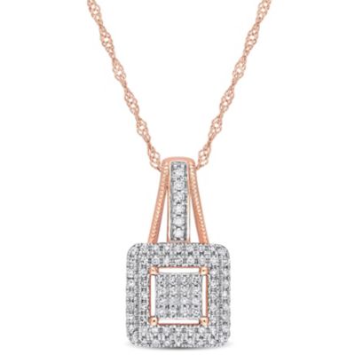 Belk & Co 1/4 Ct. T.w. Diamond Double Halo Square Cluster Pendant With Chain In 10K Rose Gold