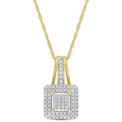 Belk & Co 1/4 Ct. T.w. Diamond Double Halo Square Cluster Pendant With Chain In 10K Yellow Gold