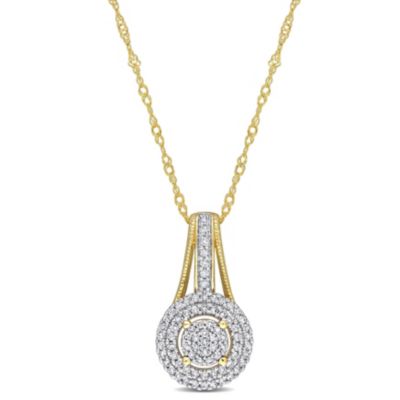 Belk & Co 1/4 Ct. T.w. Diamond Double Halo Round Cluster Pendant With Chain In 10K Yellow Gold