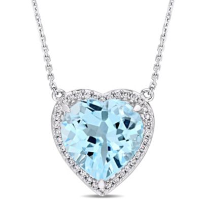 Belk & Co 9 Ct. T.g.w. Blue Topaz And 1/5 Ct. T.w. Diamond Halo Pendant With Chain In 14K White Gold