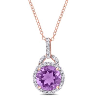 Belk & Co 3 Ct. T.g.w. White Topaz And Amethyst Pendant With Chain In Rose Plated Sterling Silver