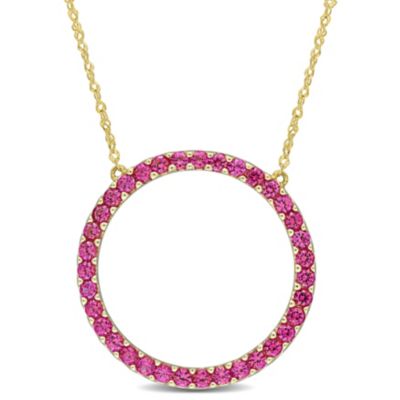 Belk & Co Lab Created 1.75 Ct. T.g.w. Created Ruby Open Circle Pendant With Chain In 10K Yellow Gold