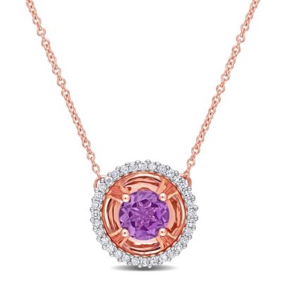 Belk & Co 5/8 Ct. T.g.w. Amethyst And 1/6 Ct. T.w. Diamond Halo Pendant With Chain In 10K Rose Gold