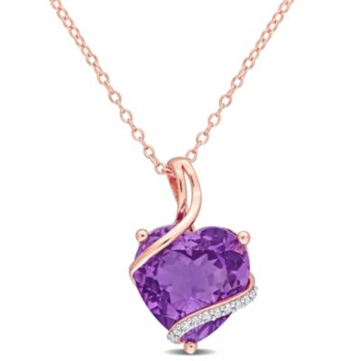 Belk & Co 6.5 Ct. T.g.w. Amethyst And Diamond Accent Heart Pendant With Chain In Rose Plated Sterling Silver