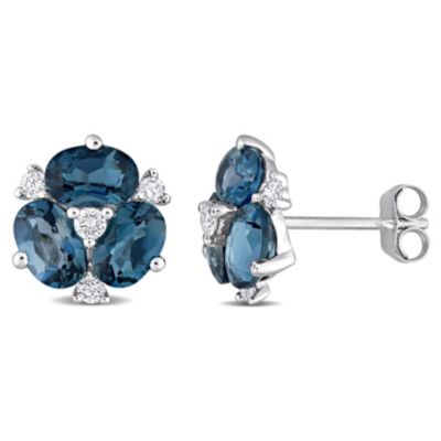 Belk & Co 3 Ct Tgw London Blue Topaz And 1/4 Ct Tw Diamond Floral Earrings In 14K White Gold