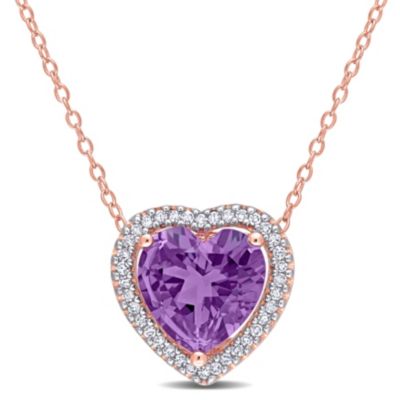Belk & Co 3.25 Ct. T.g.w. Amethyst And 1/5 Ct. T.w. Diamond Halo Heart Necklace With Chain In Rose Plated Sterling Silver
