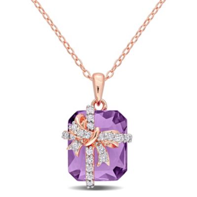 Belk & Co 6.71 Ct. T.g.w. Amethyst And White Topaz Pendant With Chain In Rose Plated Sterling Silver