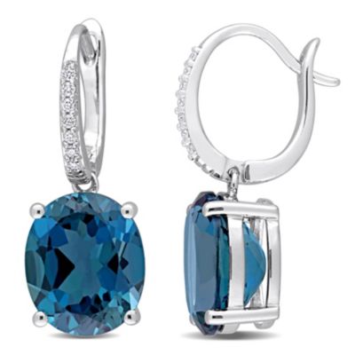 Belk & Co 10.14 Ct. T.g.w. London Blue Topaz And 1/10 Ct. T.w. Diamond Earrings In 14K White Gold