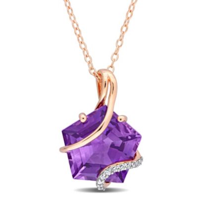 Belk & Co 6 Ct. T.g.w. Amethyst And Diamond Accent Wrapped Pendant With Chain In Rose Plated Sterling Silver
