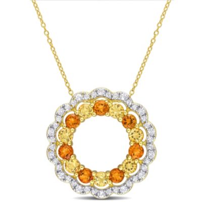 Belk & Co 5.88 Ct. T.g.w. Citrine And Madeira Citrine Graduated Open Floral Halo Pendant With Chain In 18K Yellow Gold Plated Sterling Silver