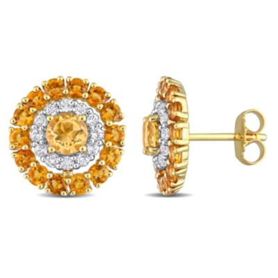 Belk & Co 3.52 Ct. T.g.w. Citrine, Madeira Citrine And White Topaz Stud Earrings In 18K Yellow Gold Plated Sterling Silver