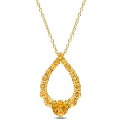 2 Ct. T.g.w. Citrine, Madeira Citrine And Honey Citrine Graduated Open Teardrop Pendant With Chain In 18K Yellow Gold Plated Sterling Silver -  Belk & Co