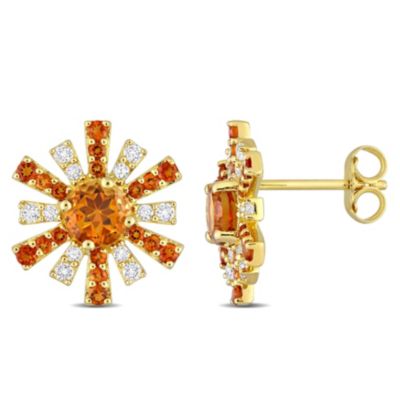 Belk & Co 1.62 Ct Tgw Madeira Citrine And White Topaz Starburst Earrings In 18K Yellow Gold Plated Sterling Silver