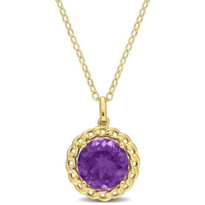 Belk & Co 2.25 Ct. T.g.w. African Amethyst Halo Link Pendant With Chain In Yellow Plated Sterling Silver