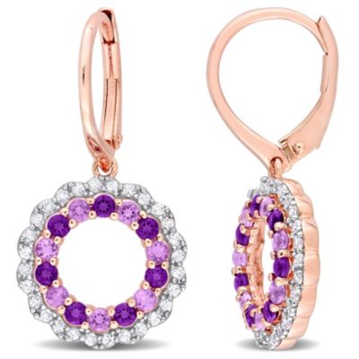 Belk & Co 1.44 Ct. T.g.w. Amethyst, African-Amethyst And White Topaz Open Circle Drop Earrings In 18K Rose Gold Plated Sterling Silver