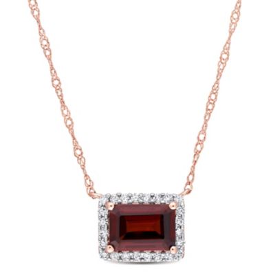 Belk & Co 1.25 Ct. T.g.w. Garnet And 1/8 Ct. T.w. Diamond Halo Square Necklace In 14K Rose Gold