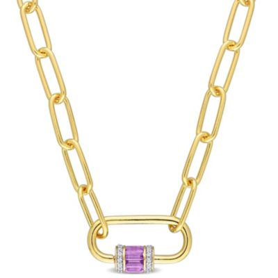 Belk & Co 1.7 Ct. T.g.w. Amethyst & White Topaz Carabiner Necklace In Yellow Plated Sterling Silver