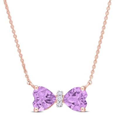 Belk & Co 4/5 Ct. T.g.w. Amethyst And Diamond Accent Bow Necklace In 10K Rose Gold