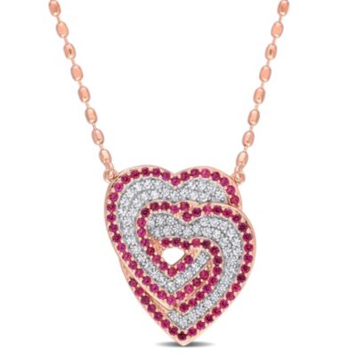 Belk & Co Lab Created 1.70 Ct. T.g.w. Created White Sapphire And Created Ruby Interlocking Hearts Pendant With Chain In Sterling Silver