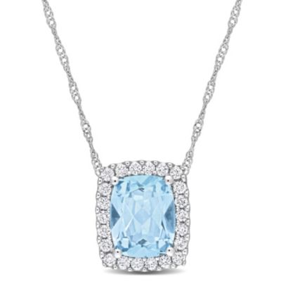 Belk & Co 2.25 Ct. T.g.w. Sky Blue Topaz And 1/4 Ct. T.w. Diamond Holo Pendant With Chain In 14K White Gold