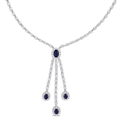 Belk & Co 1.2 Ct. T.g.w. Sapphire And 2.89 Ct. T.w. Diamond Necklace In 14K White Gold