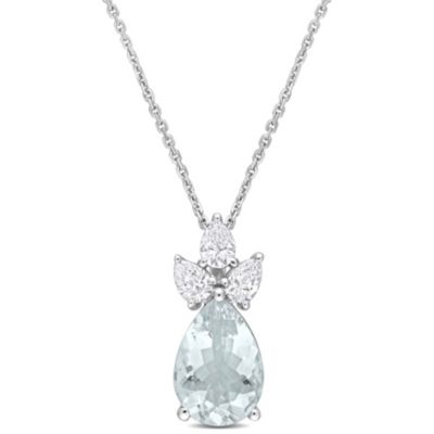 Belk & Co 2.3 Ct. T.g.w. Aquamarine And 1/2 Ct. T.w. Diamond Solitaire Pendant With Chain In 14K White Gold