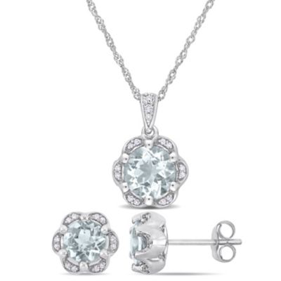 Belk & Co 2-Piece Set Of 2.55 Ct. T.g.w. Aquamarine And 1/6 Ct. T.w. Diamond Earrings And Pendant With Chain In 14K White Gold