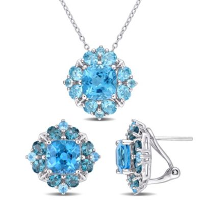 Belk & Co 2-Piece Set Of 12.35 Ct. T.g.w. Swiss Blue Topaz And London Blue Topaz Earrings And Pendant With Chain In Sterling Silver