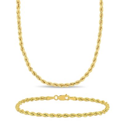 Belk & Co 2-Pcs Set Of Rope Chain Necklace And Bracelet In 10K Yellow Gold
