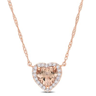 Belk & Co Morganite And 1/10 Ct. T.w. Diamond Halo Heart Pendant With Chain In 14K Rose Gold