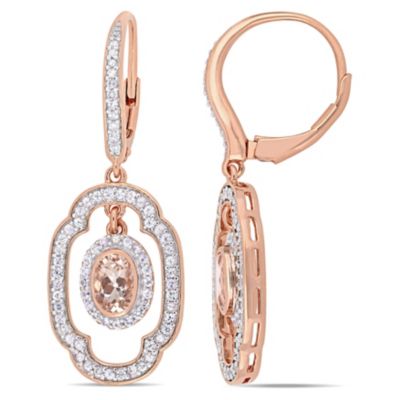 Belk & Co Morganite And White Sapphire With 1/10 Ct. T.w. Diamond Dangle Earrings In Rose Plated Sterling Silver