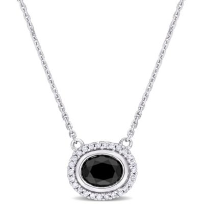 Belk & Co 1.10 Ct. T.w. Black And White Diamond Halo Necklace In 14K White Gold