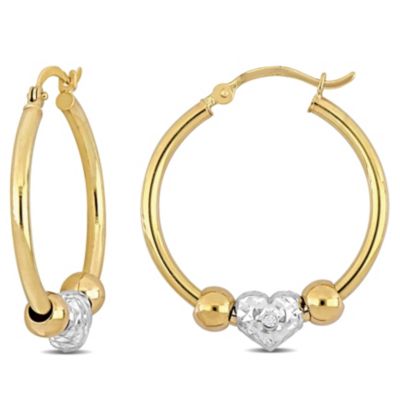Belk & Co Diamond Accent Heart Hoop Earrings In 14K Two-Tone Gold