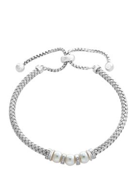 Effy Freshwater Pearl And 1/10 Ct. T.w. Diamond Bracelet In Sterling Silver