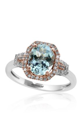 Effy Aquamarine & Diamond Ring In 14K White & Rose Gold